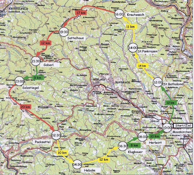 oXXentour Streckenkarte mit Zeitplan