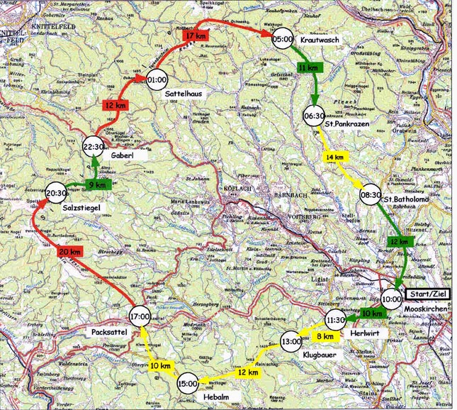 oXXentour Streckenkarte mit Zeitplan
